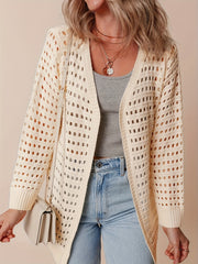 Women's Plus Size Beige Long Sleeve Hollow Out Beach Cardigan