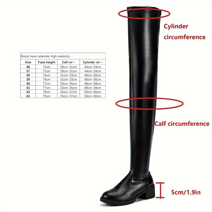 Women's Over The Knee Boots Chunky Heeled Round Toe Thigh High Zipper