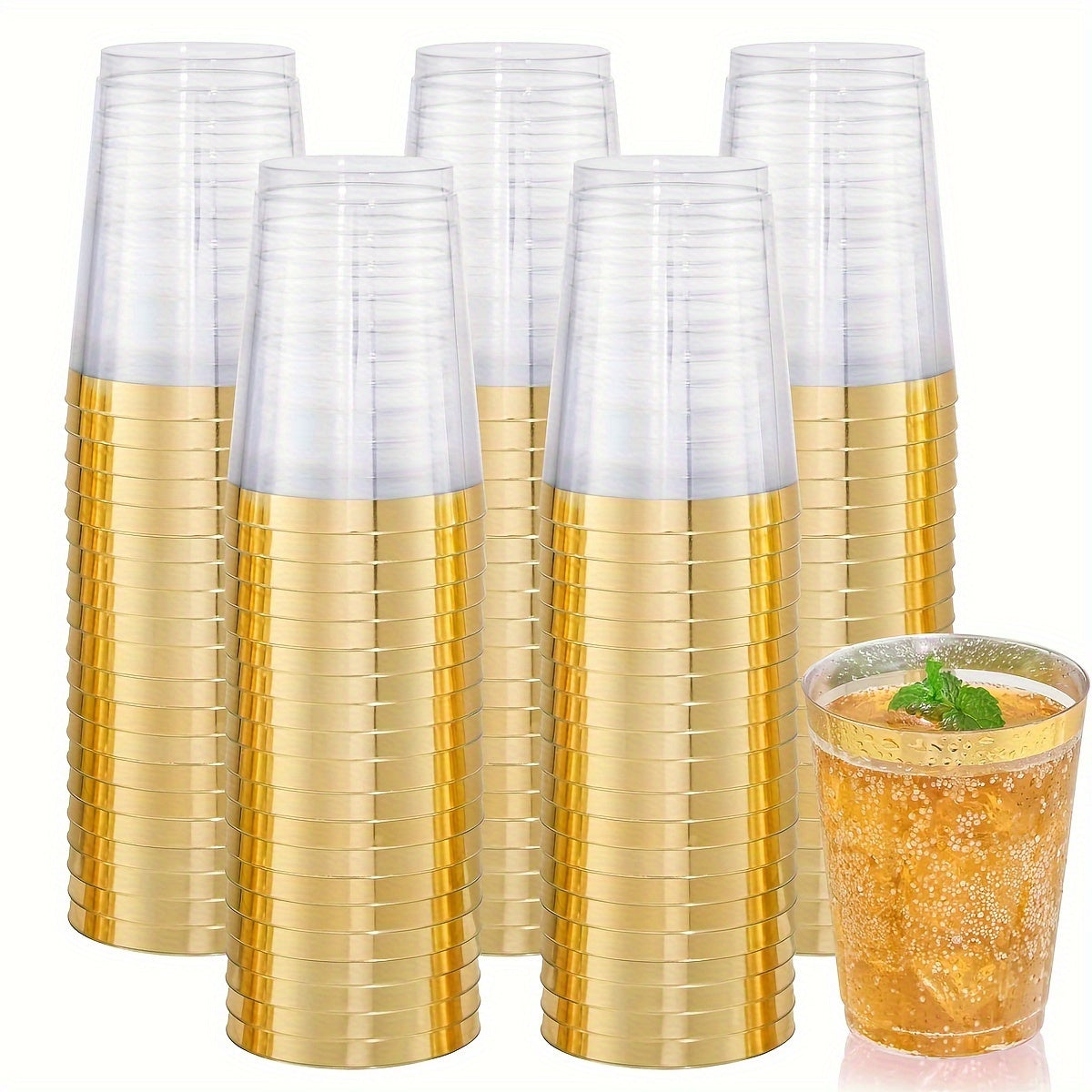 100 Gold Plastic Cups Disposable Party Drinkware for Weddings and Holidays