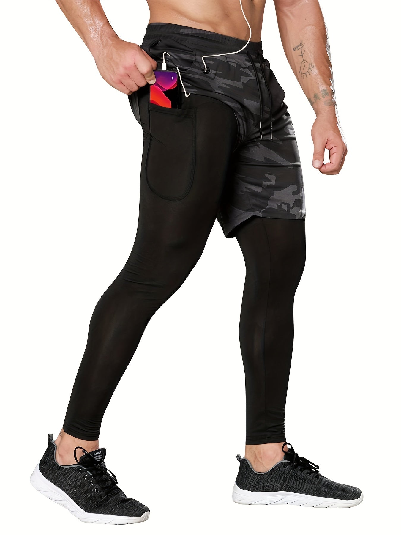 Men's 2-in-1 Workout Shorts with Pocket High Stretch Cropped for Running Yoga Training