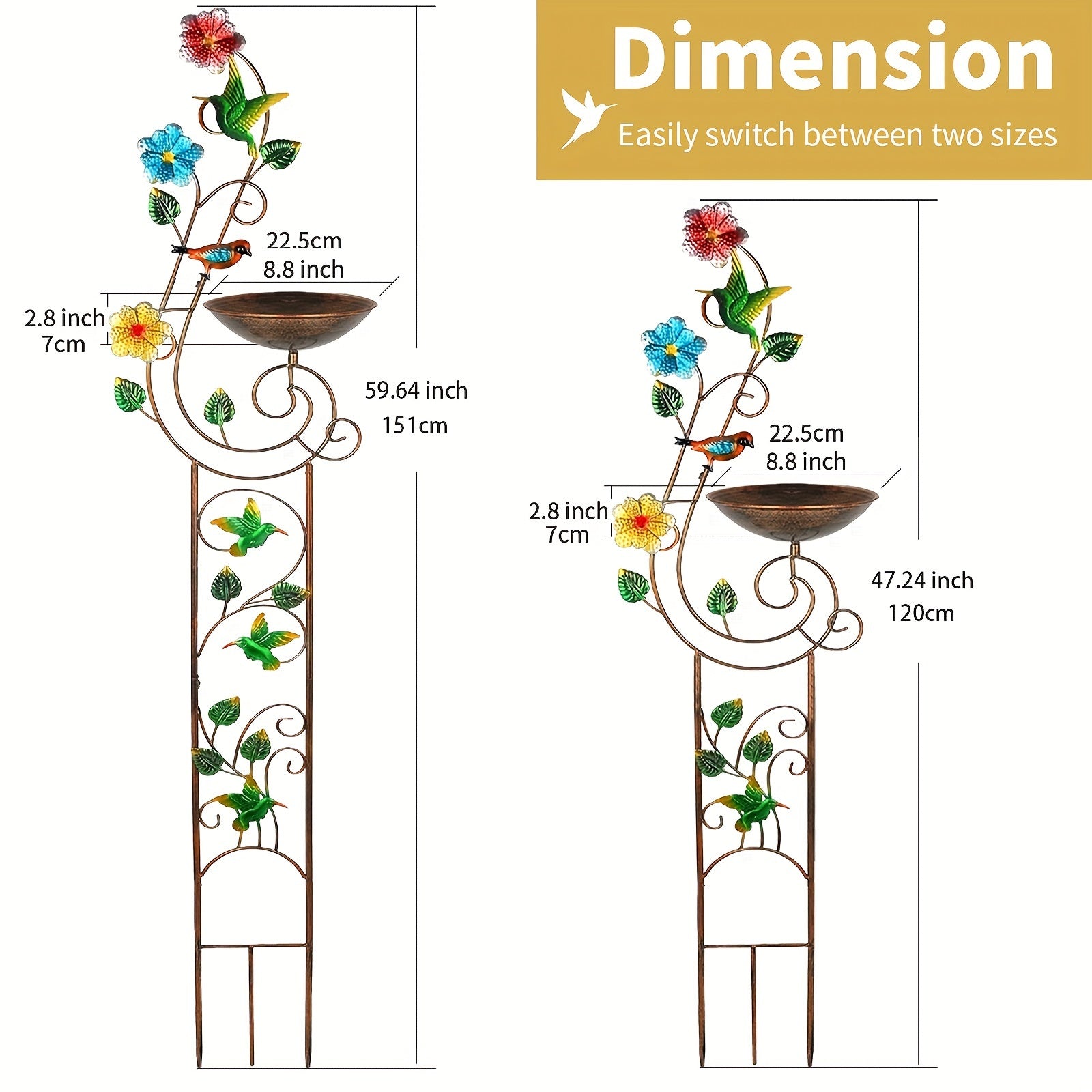 Metal Bird Bath with Trellis Outdoor Garden Decor 144.78cm Tall Iron Detachable Bowl
