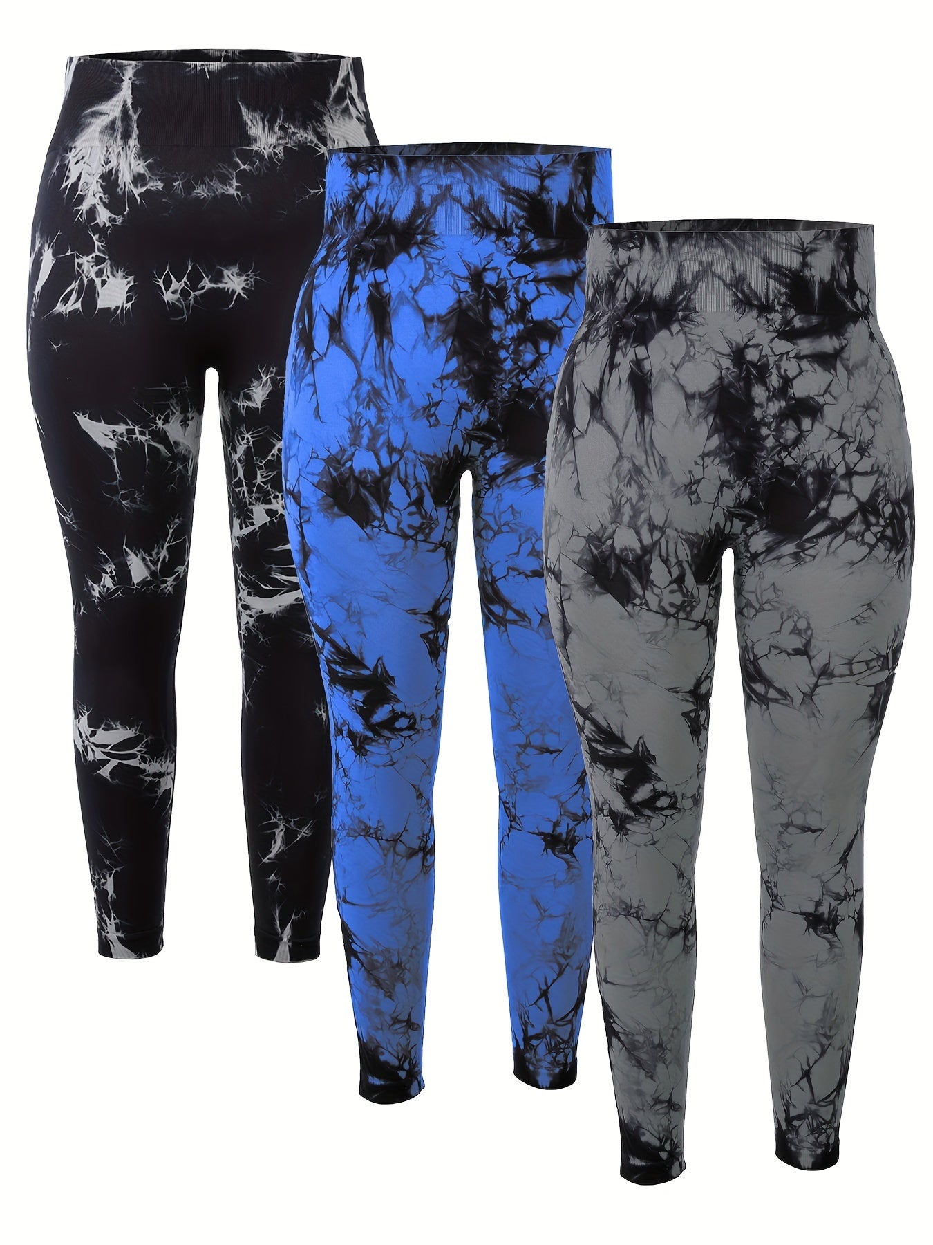 Women's Seamless High-Waisted Leggings with Tie-Dye Marble Print for Yoga and Fitness