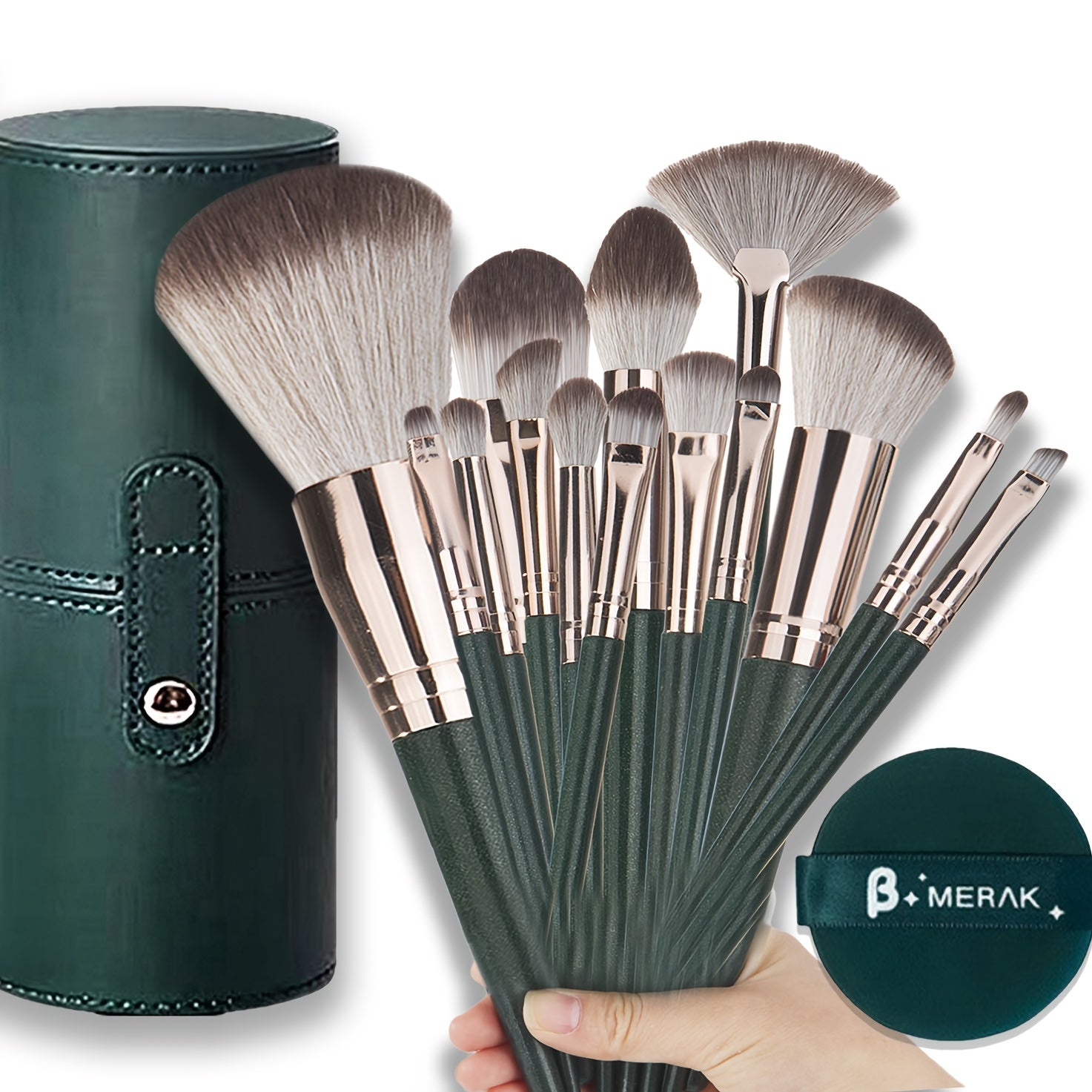 14-Piece Makeup Brush Set Nylon Bristle Palm Brushes All Skin Types Alcohol-Free