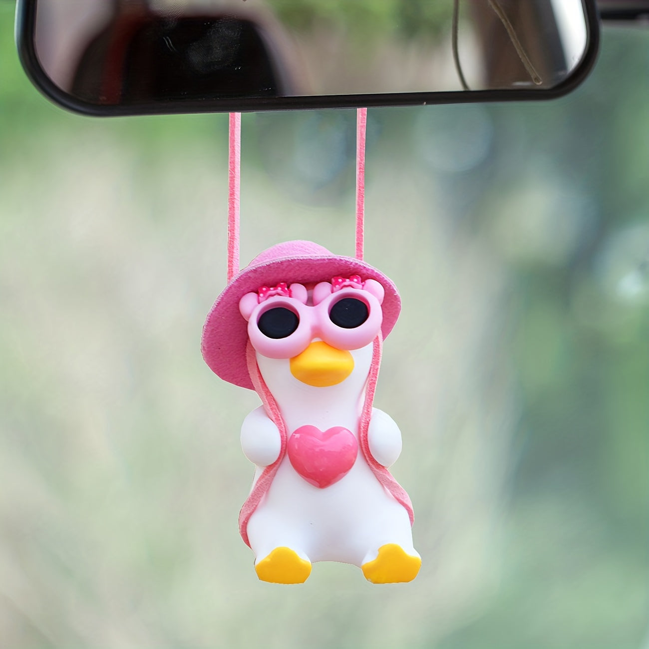 Women Girl Car Hanging Ornament Cute Duck Mirror Decor Rearview Mirror Accessory