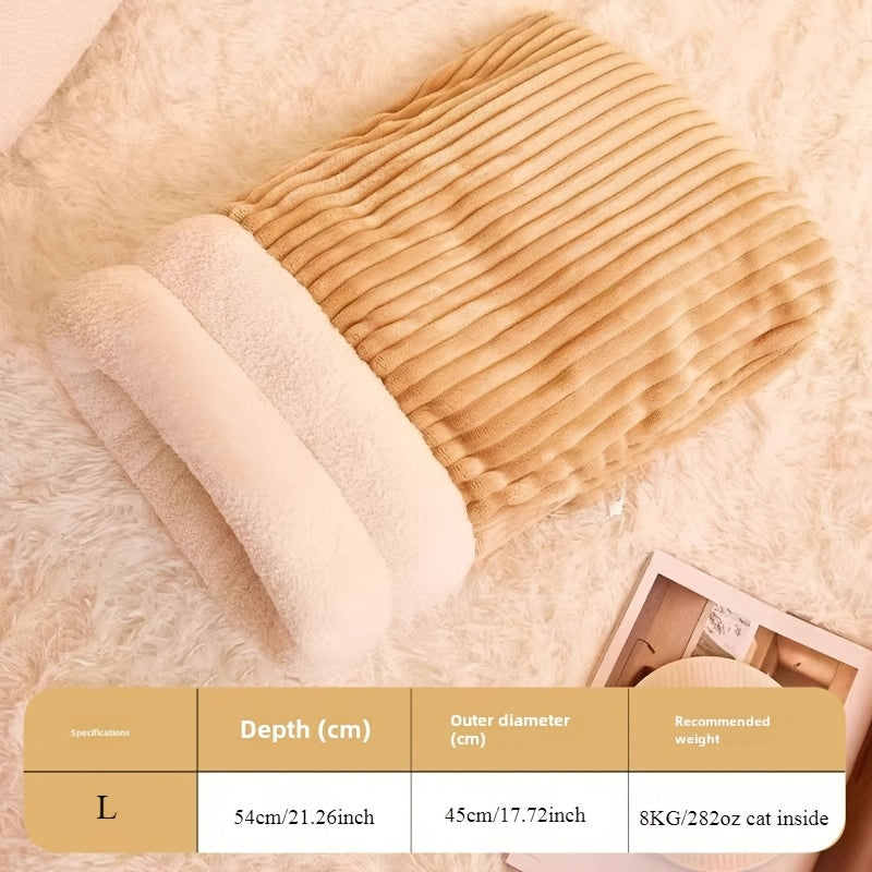 360° Wrap Plush Cat Sleeping Bag Beige Light Brown Winter Cozy Snuggle Bed