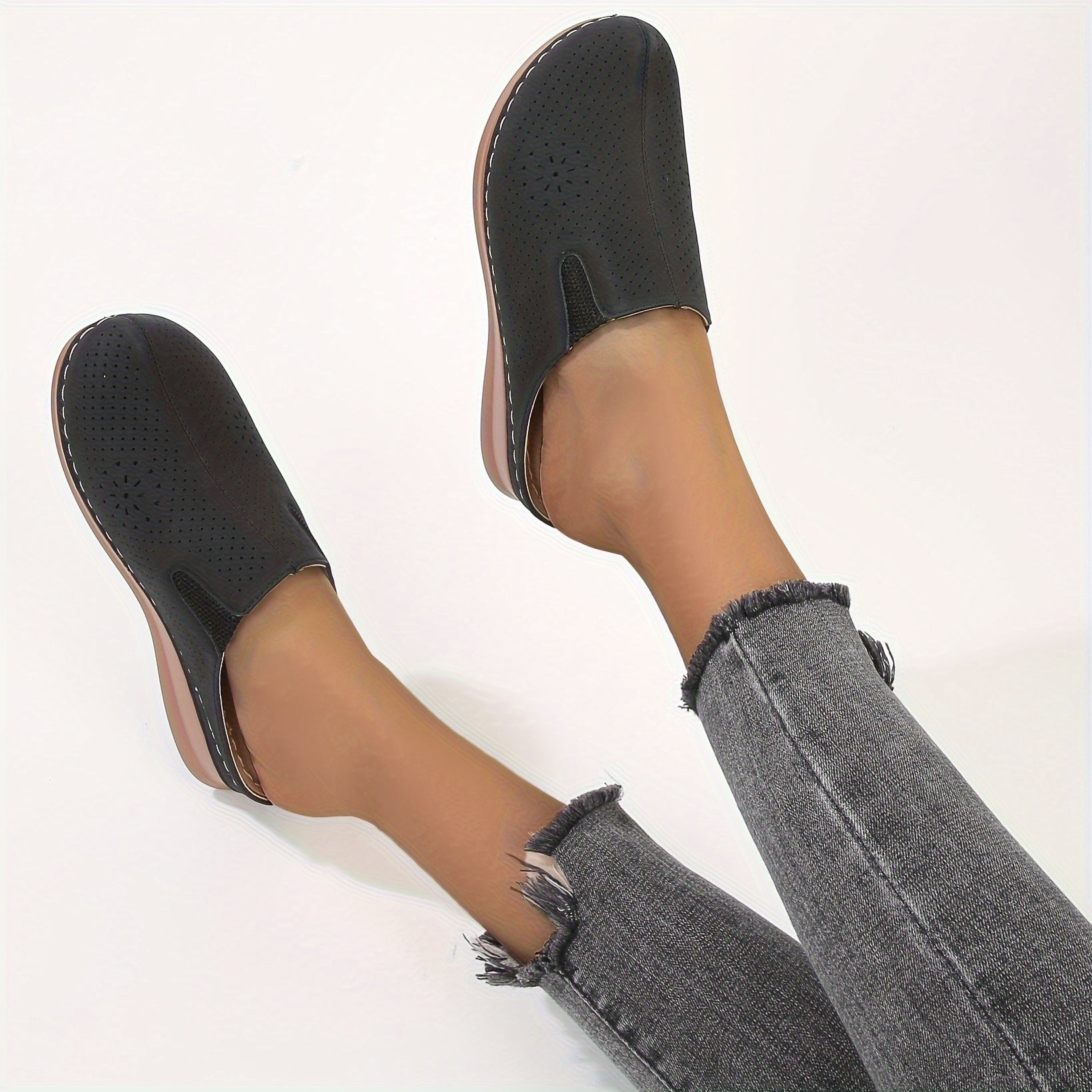 Women’s Perforated Wedge Mule Slide Sandals Casual Summer Outdoor Shoes