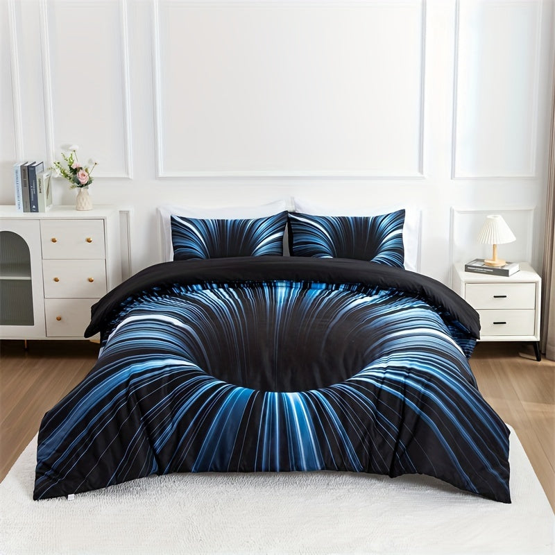 3D Vortex Quilt Cover Set 3 Pieces Digital Print Polyester Bedding Set