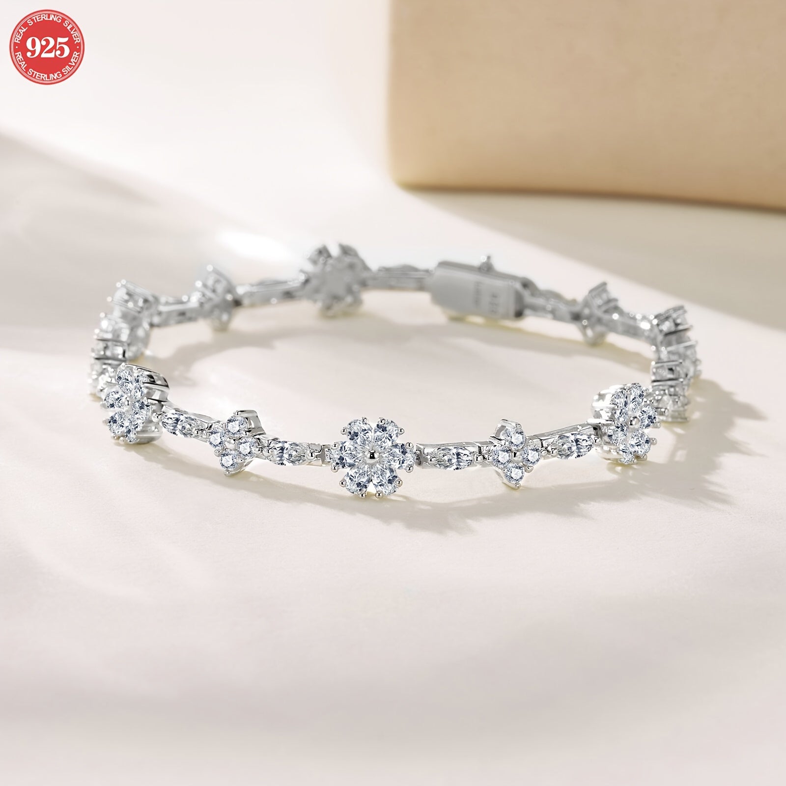 Pulsera de plata de ley con moissanita piedra de nacimiento de octubre, chapada en oro blanco, joyería elegante