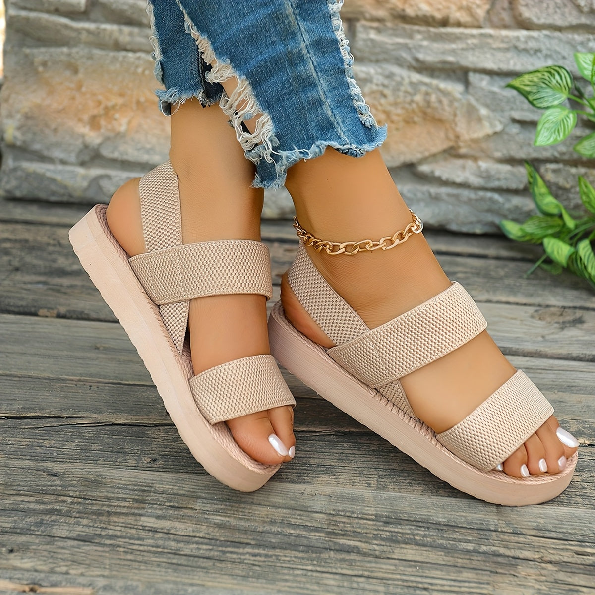 Women's Open-Toe Slip-On Sandals with Adjustable Straps, Breathable Fabric