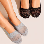 Women’s No-Show Socks Set of 5 with Contrast Lace Cherry Blossom Design Polyester Spandex