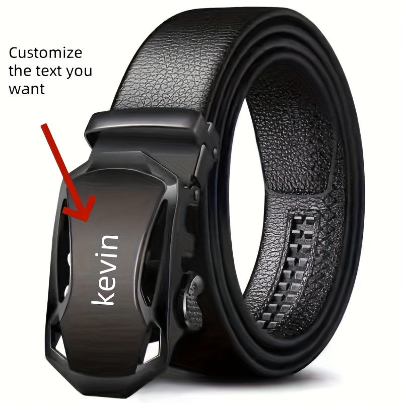 Men's Black Faux Leather Belt with Automatic Buckle for Business Casual