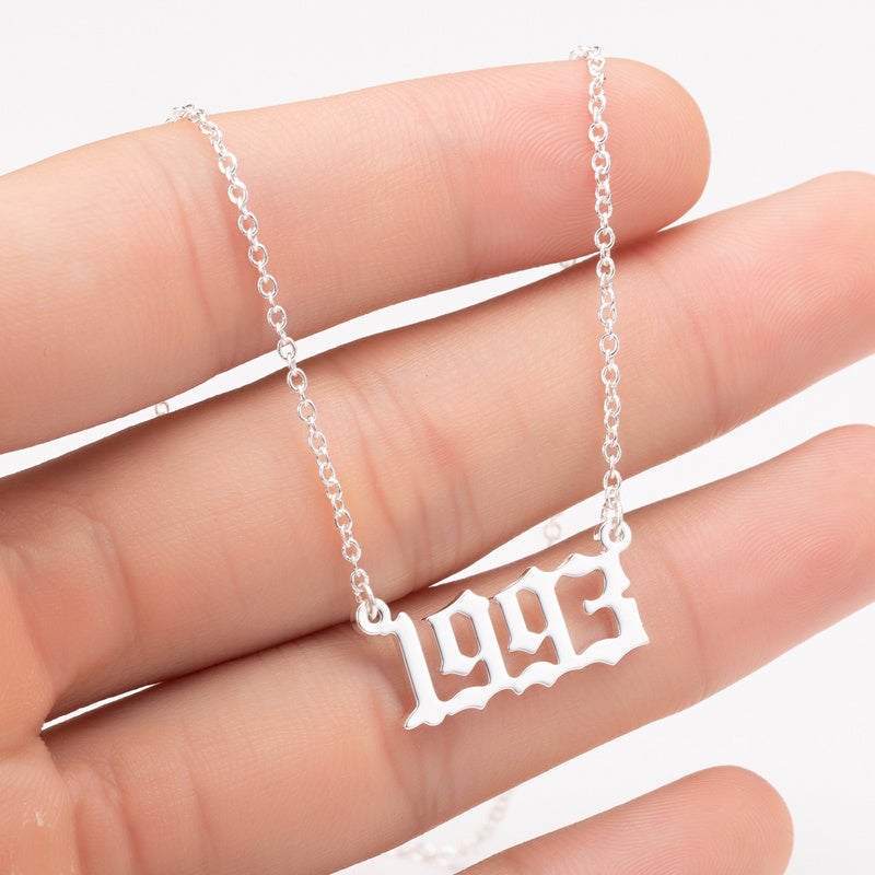 Personalized Stainless Steel Number Necklace with Birth Year Pendant for Women and Girls