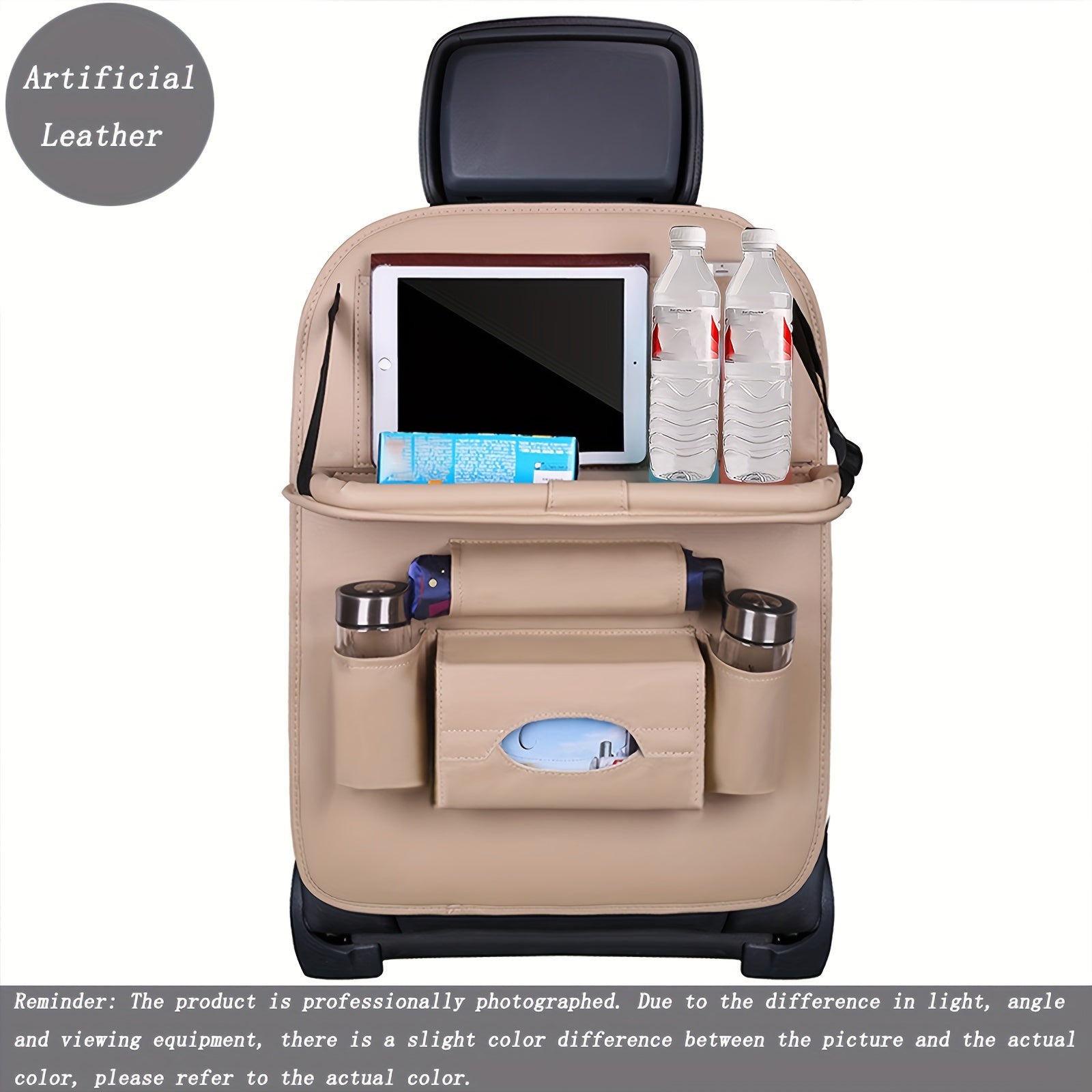 Luxury PU Leather Car Storage Bag and Tray for Snacks and Toys