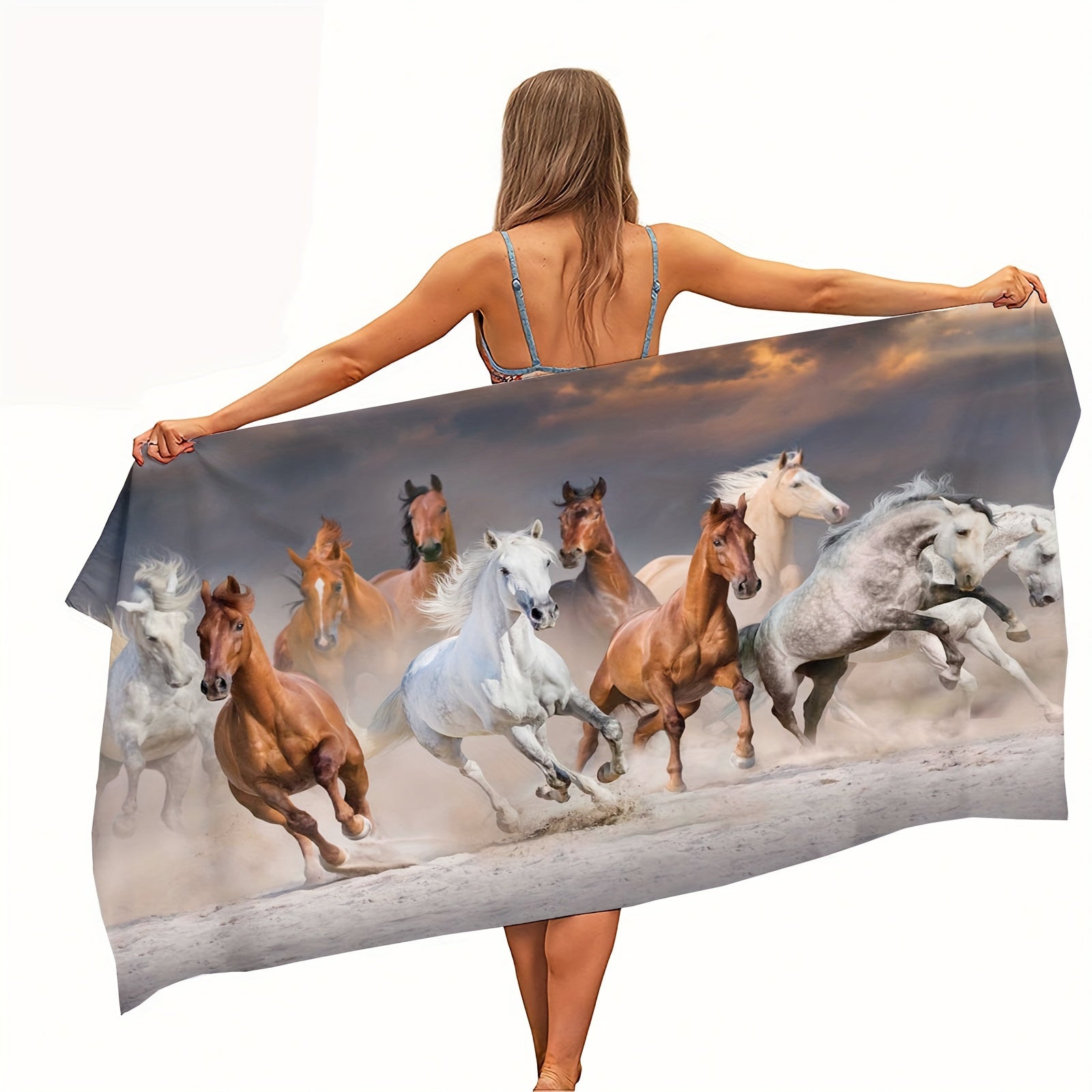 Lightweight Beach Towel with Galloping Horse Design for Swimming Camping and Yoga