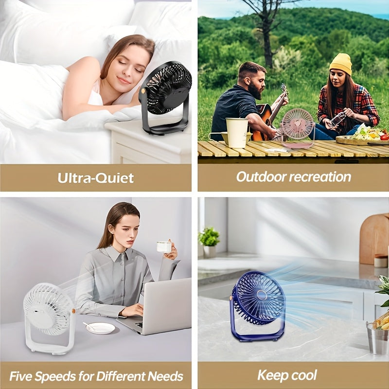 Mini Portable Desktop Fan 5-Speed USB Cooling Fan with Digital Display and Hanging Option