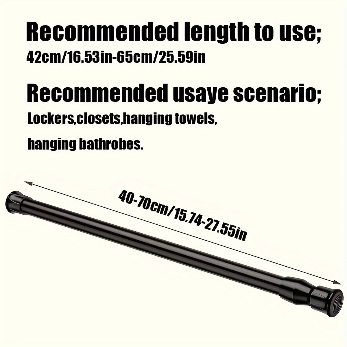 Telescopic Curtain Rod with Spring for Shower Curtains and Clothes Hanging Black White Wood Grain