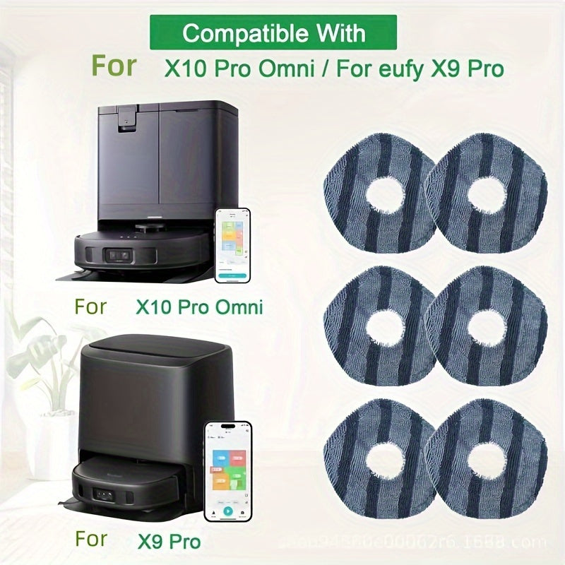 Eufy X10 Pro Omni, X8, X8 Pro, X9 Pro changyutgichlari uchun 6 ta qayta ishlatiladigan vakuum mopa matolari to'plami - Polga ulanishlar uchun mos keladigan almashtirish qismlari