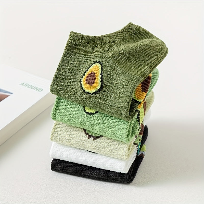 Women’s Avocado Print Ankle Socks 5 Pairs Lightweight Cotton Polyester