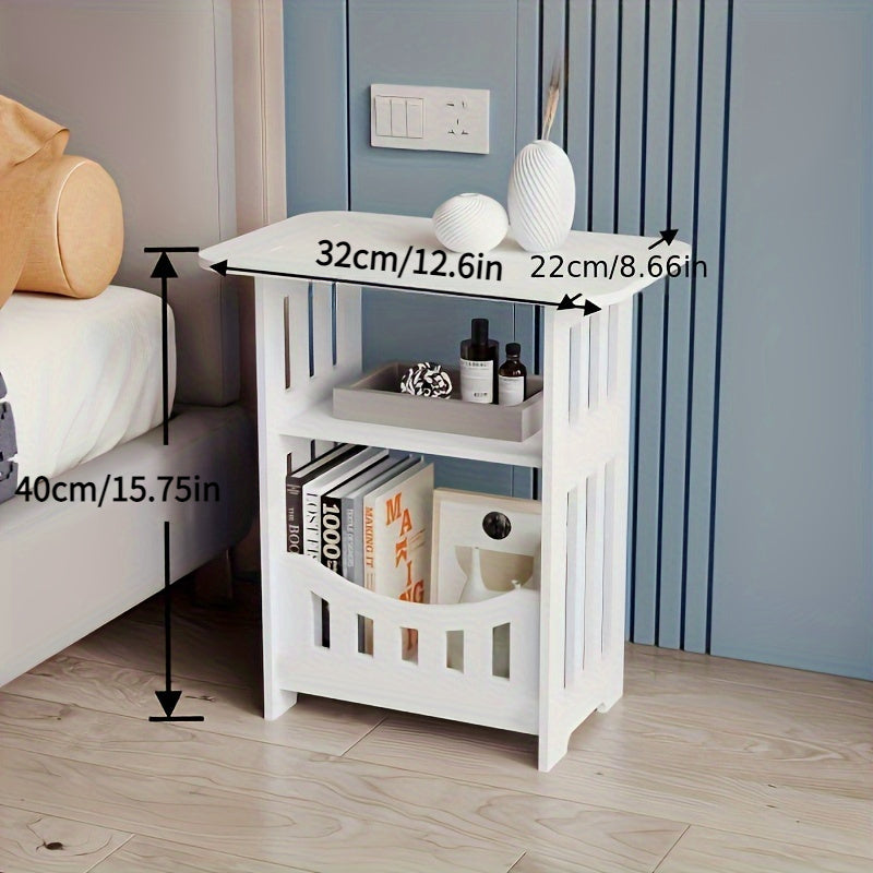 3-Tier White Wooden Side Table with Storage Shelf for Living Room and Bedroom