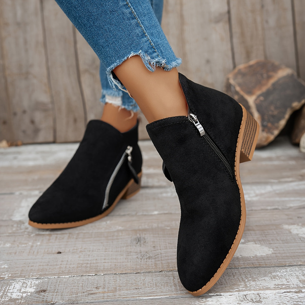 Women's Chunky Heel Chelsea Boots with Zipper Ankle Booties All-Season