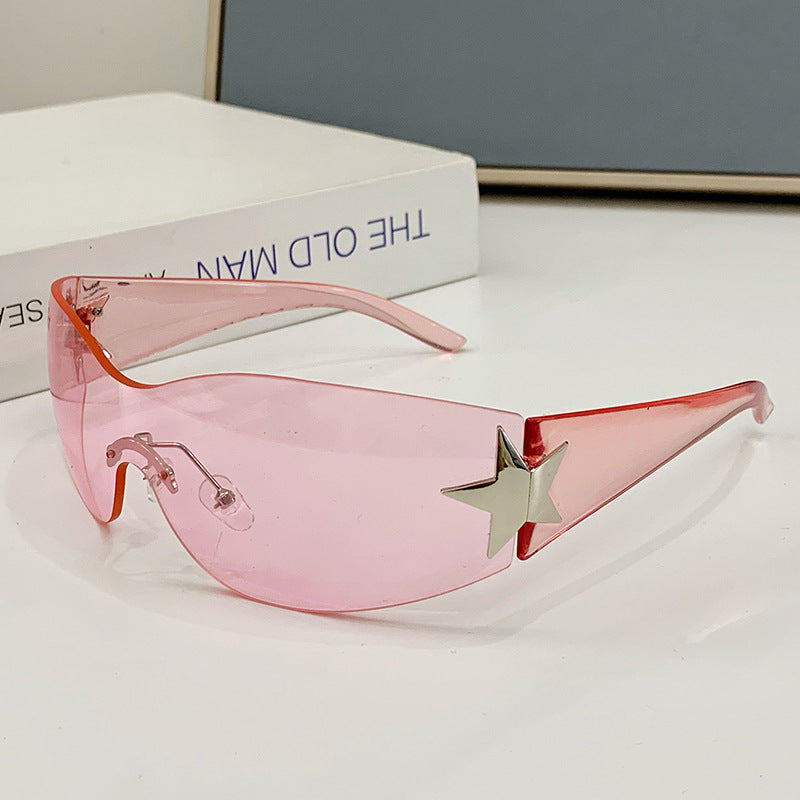 Безободковые очки с деталями в виде пентаграммы и градиентной оберткой в стиле Y2K для панк-моды