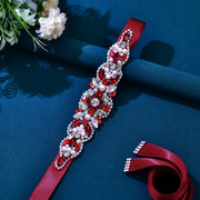 Red Satin Wedding Sash Belt with Rhinestones for Bridal Dresses and Evening Gowns