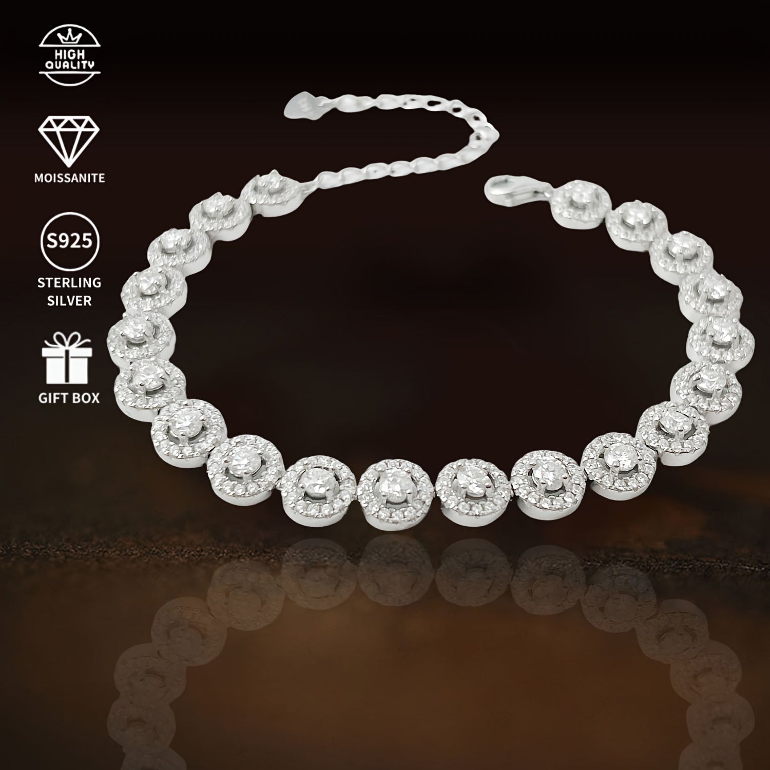 Zamonaviy SEVENMOONS 0.1 karat Moissanite bilaguzuk S925 sterling kumush va platina qoplamasi bilan - Partiyalar, sovg'alar va maxsus tadbirlar uchun mukammal, masalan, Thanksgiving va Halloween, 8.53g, Yubiley