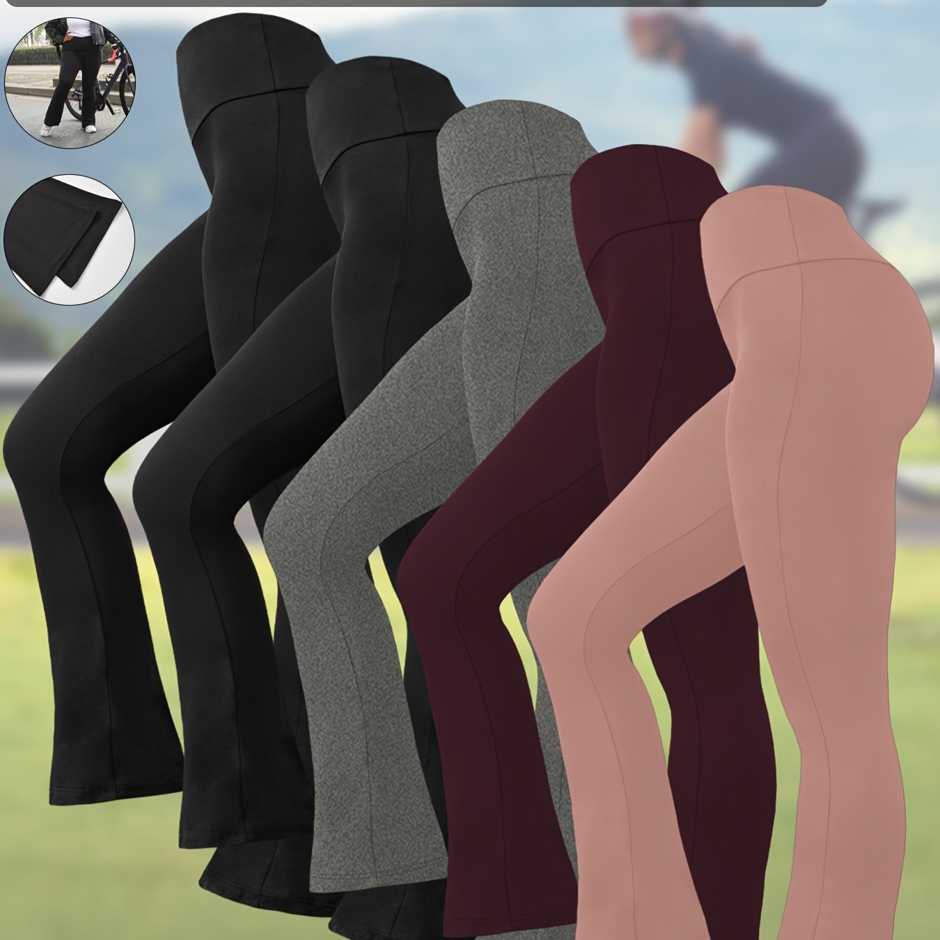 Women's Flare Leggings High Waist Tummy Control Solid Color Knit Wide Leg Activewear