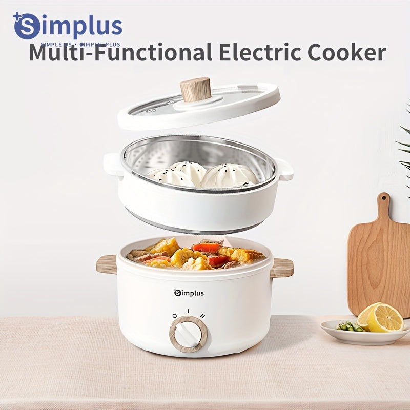 Multifunctional large-capacity electric cooking pot with steaming, stainless steel basket