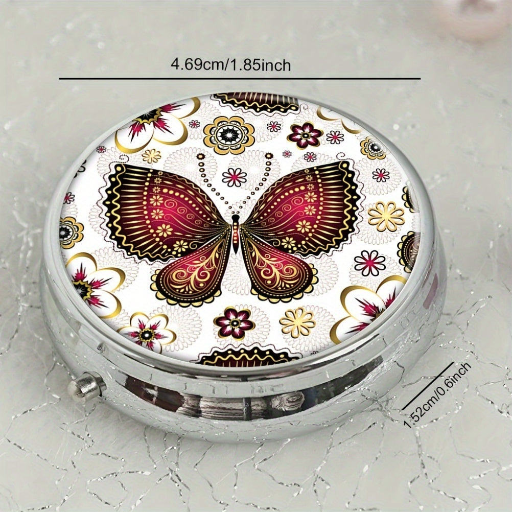 Uyda foydalanish uchun portativ dori saqlash qutisi - 3 bo'limli oltin-purpur rangli dumaloq dori qutisi, ochiq havoda sayohat va ofisni tartibga solish uchun ideal