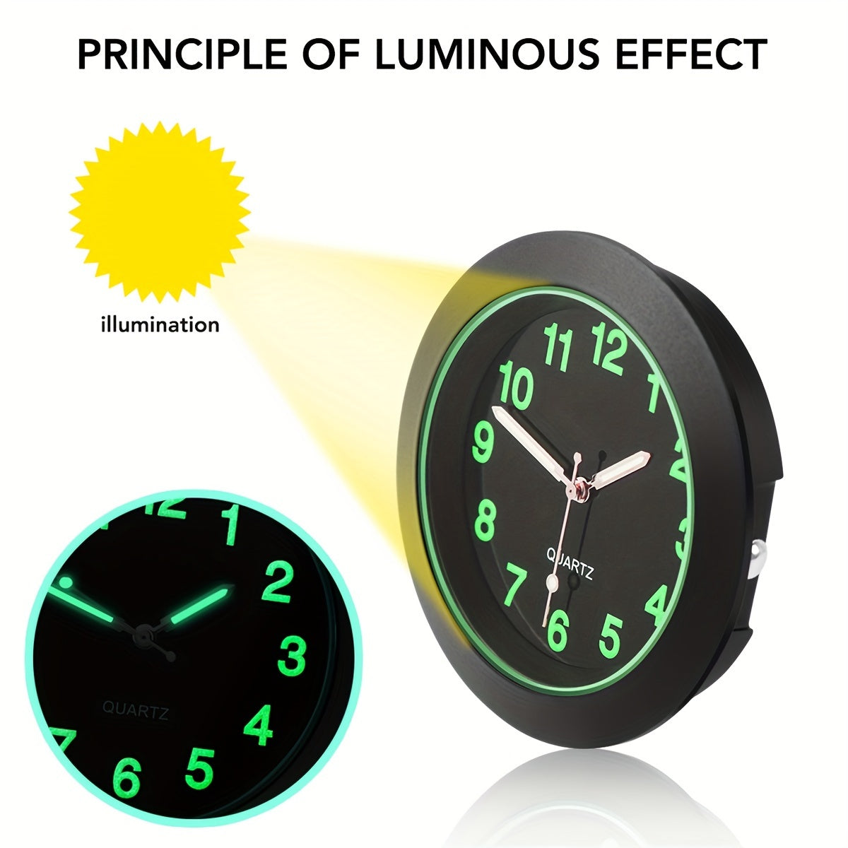 Luminous Car Clock Interior Decoration Mini Quartz Noctilucent Dashboard Watch