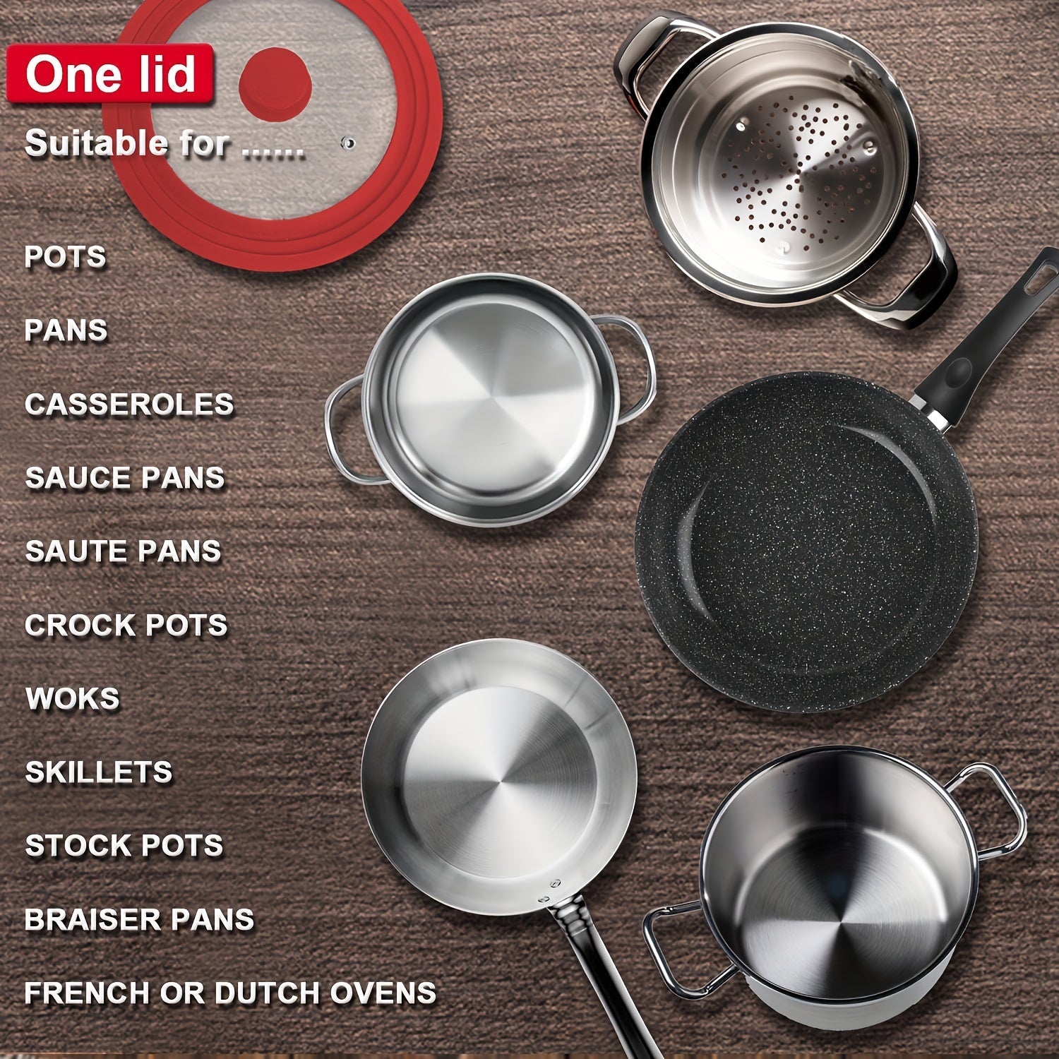 Silicone Edge Pot Lid 33-38cm BPA-Free Tempered Glass Red Grey