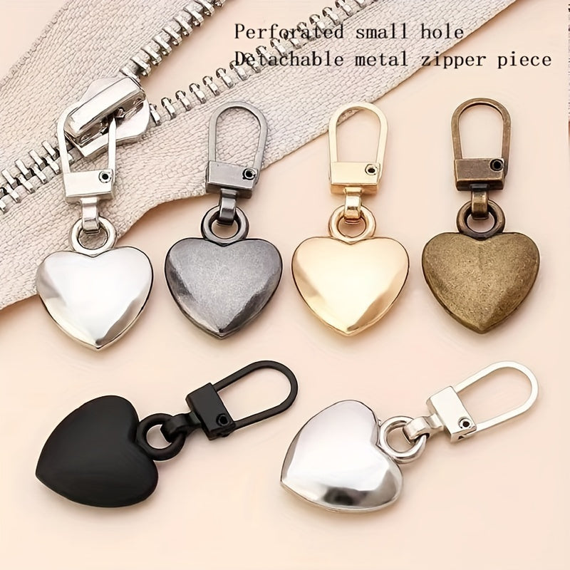5 LuxeCraft Love Heart Metal Zipper Pulls semi-automatic olib tashlanadigan snap tirqishlari bilan. Qutilar, sumkalar, kurtkalar, kiyimlar, poyabzal va botinkalar uchun o'rnini bosuvchi. Yuqori sifatli snap aksessuarlar.