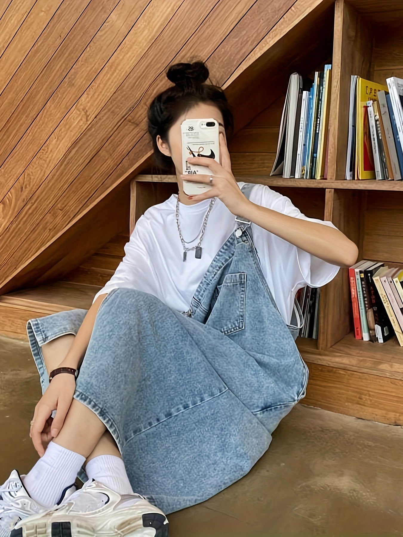 Ko'k sozlanadigan tasma denim overall ko'ylak, ayollar uchun tasodifiy retro uslubi.