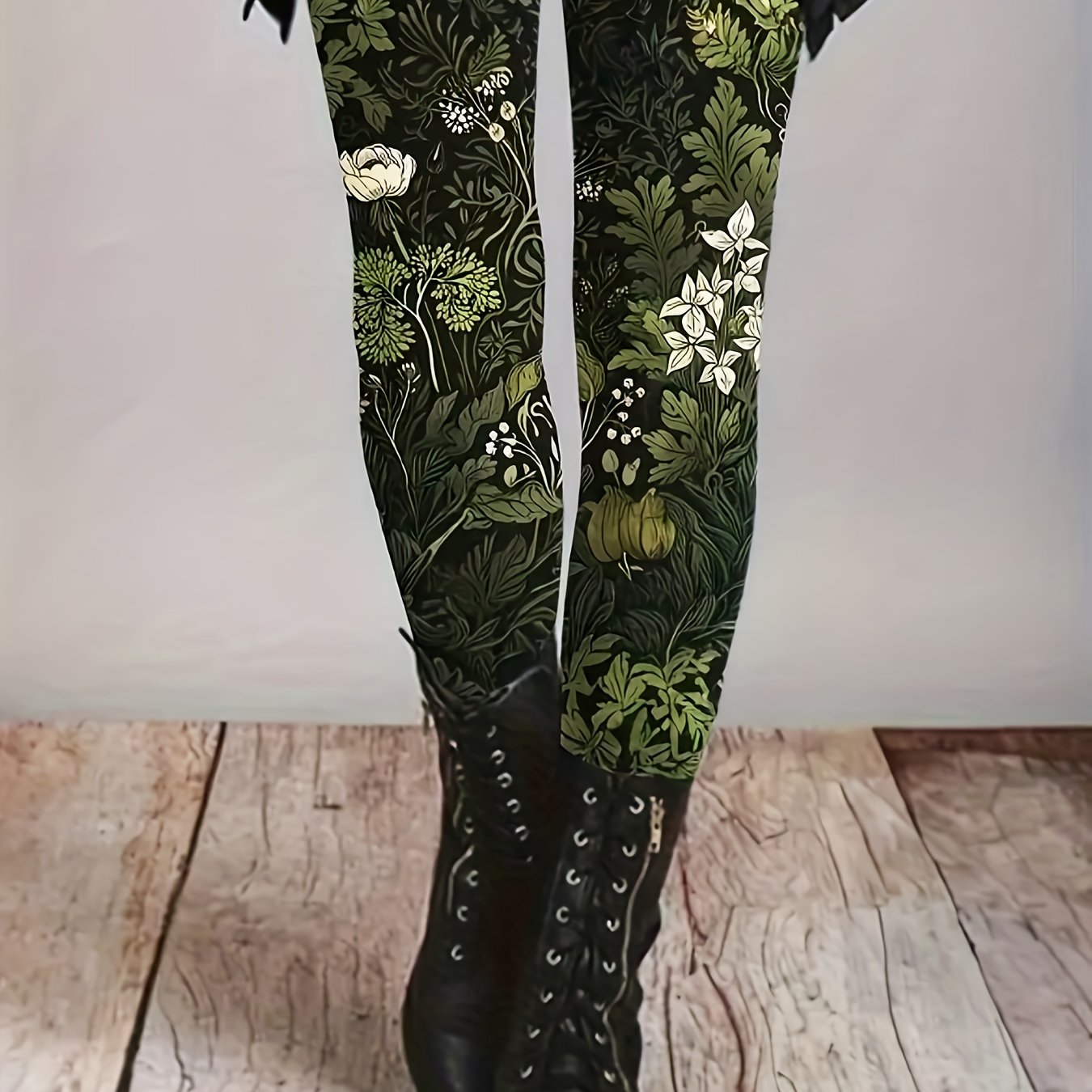 Plus Size Floral Print Skinny Leggings High Waist Casual Stretchy Women