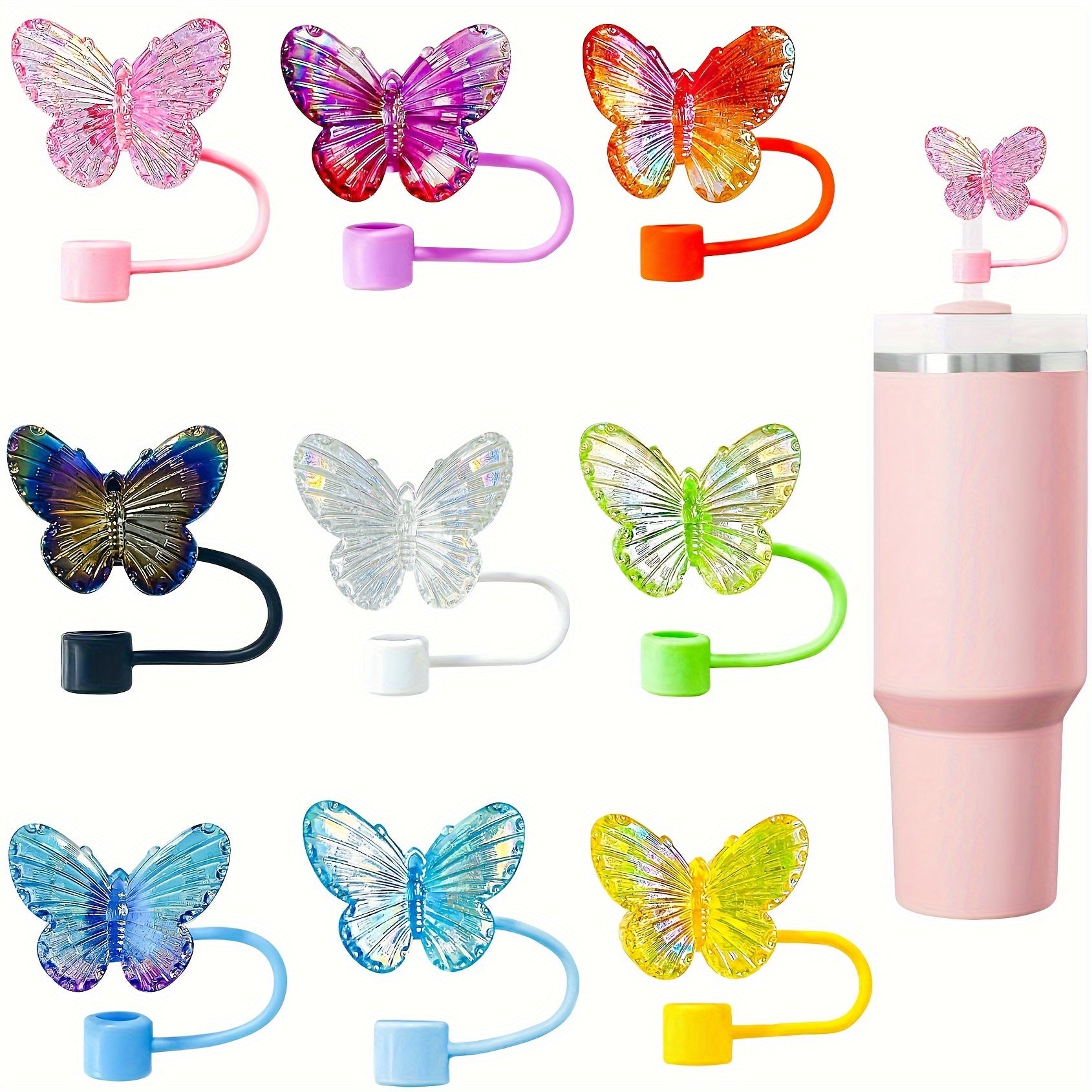 Silicone Butterfly Straw Toppers Set of 3 for 30 and 40 Oz Tumblers Reusable Drinking Straw Caps for Holidays and Parties