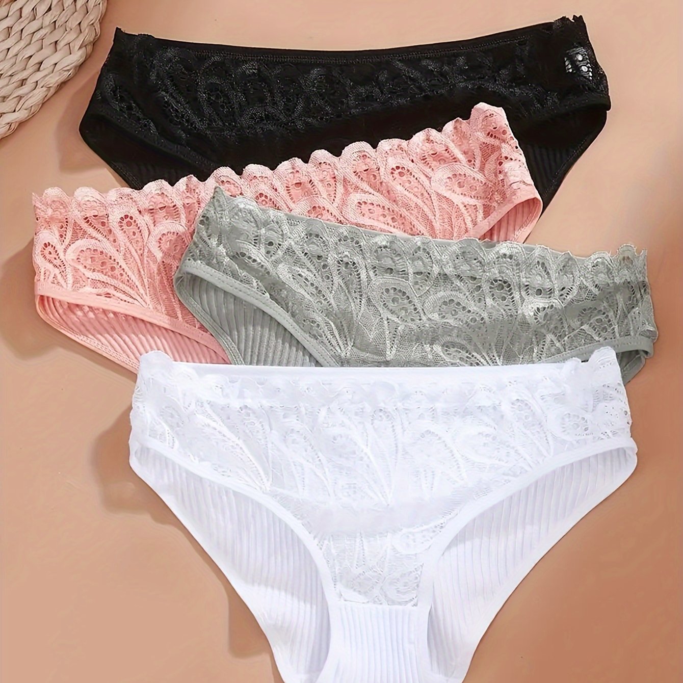 Women's Cotton Briefs 4-Pack with Lace Trim Breathable Solid Color Comfortable