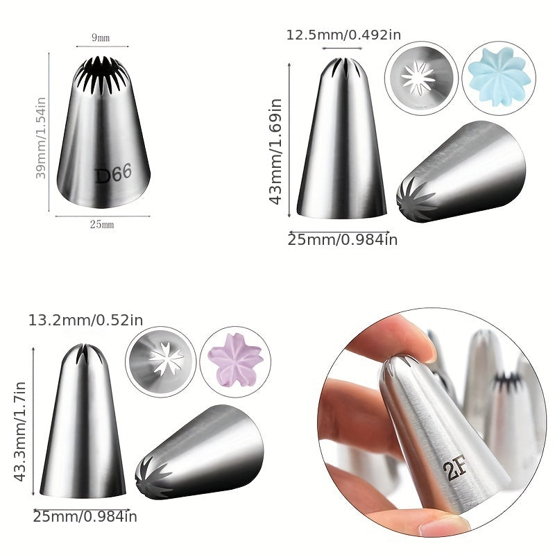 Set of 8 Stainless Steel Piping Tips for Cake Decorating Icing Nozzles