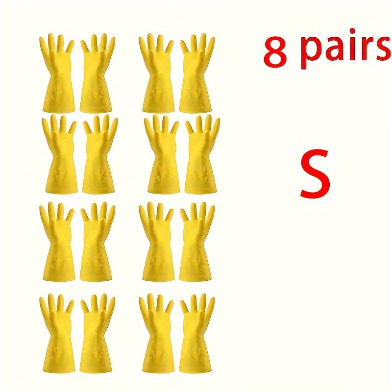 8 Pairs Waterproof Latex Gloves with Non-Slip PVC for Kitchen and Household Tasks