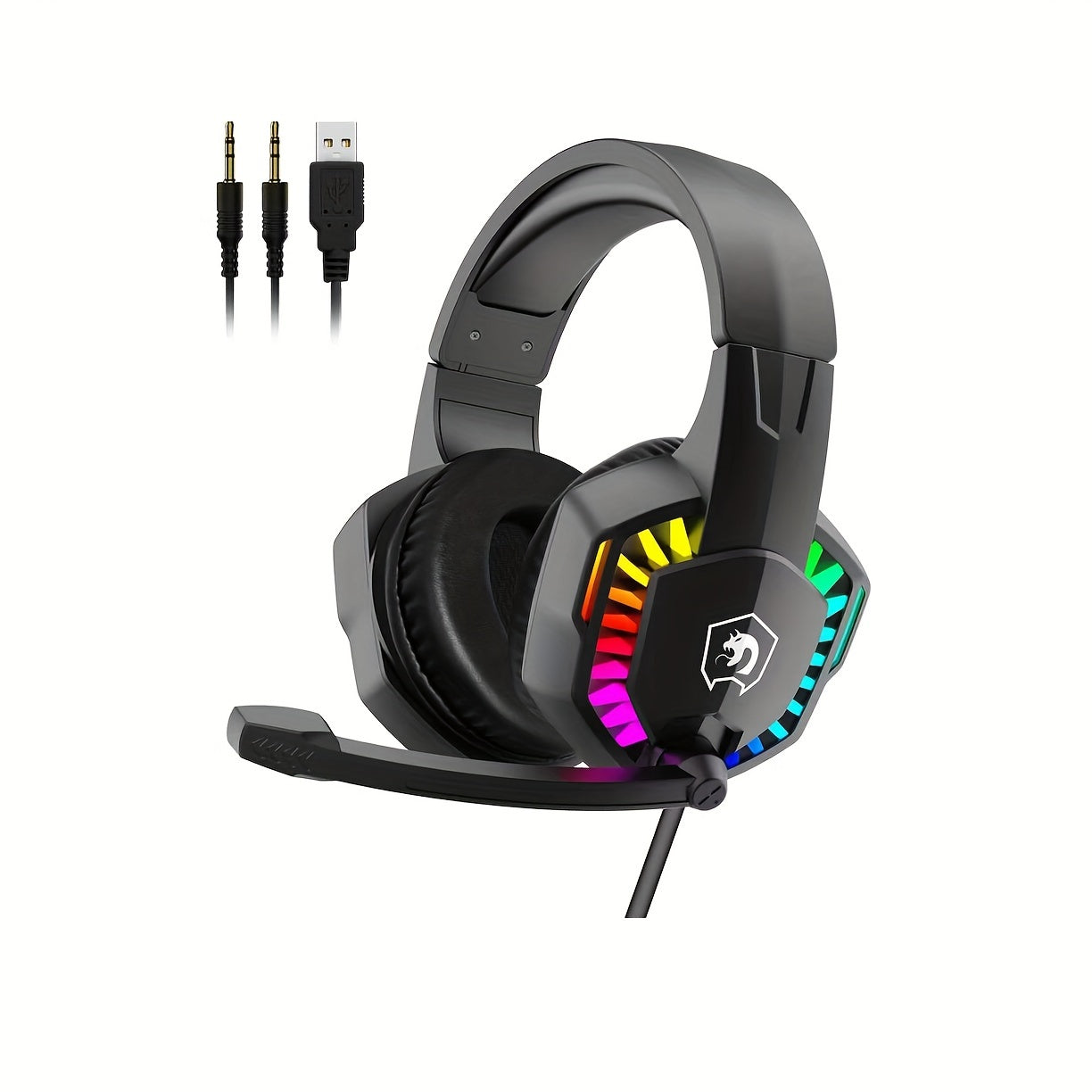 Wired Gaming Headset with Noise-Canceling Microphone RGB Lights Over-Ear for PS4 Xbox PC Mac