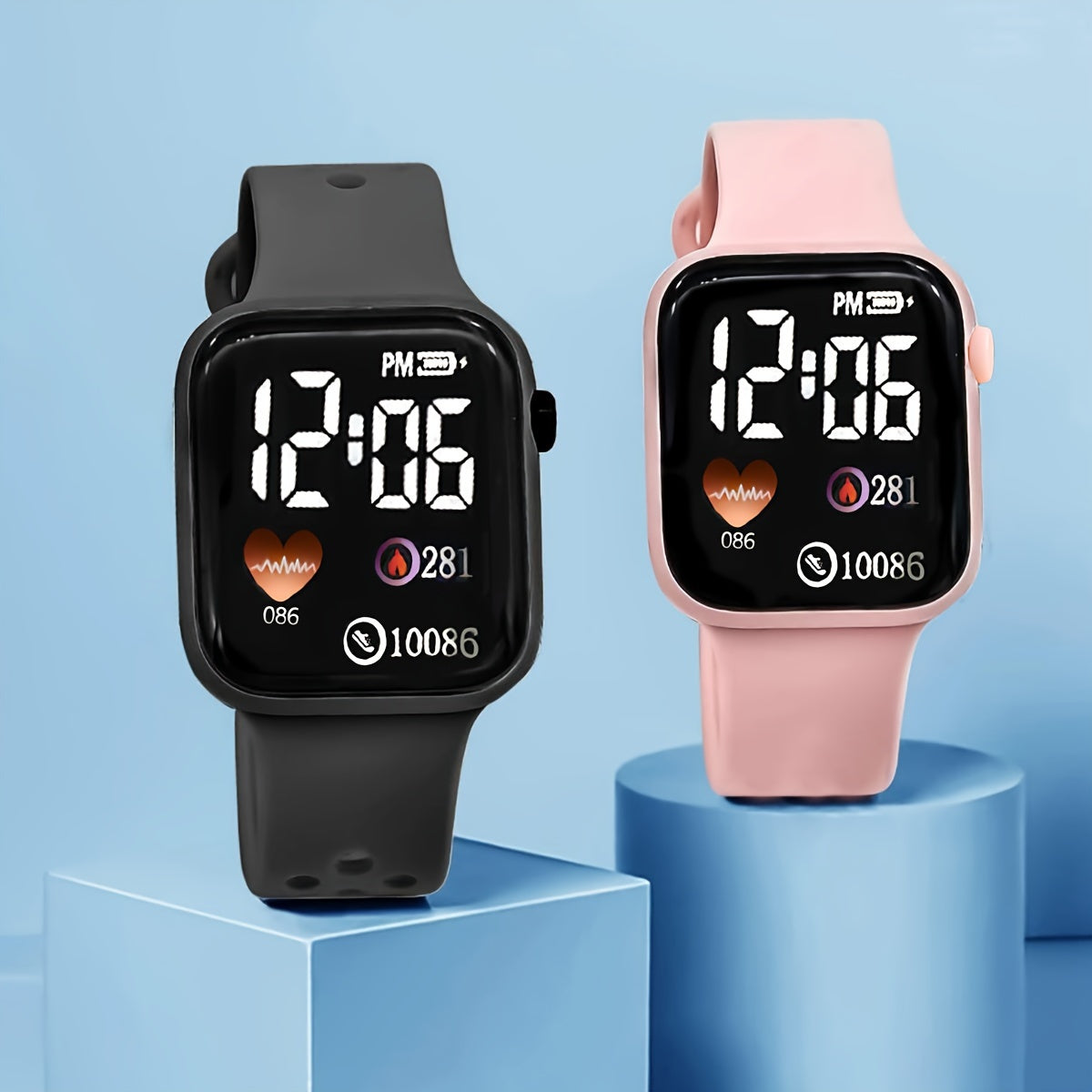 Women's Digital Watch with Silicone Band Analog Digital Display Square Plastic Case