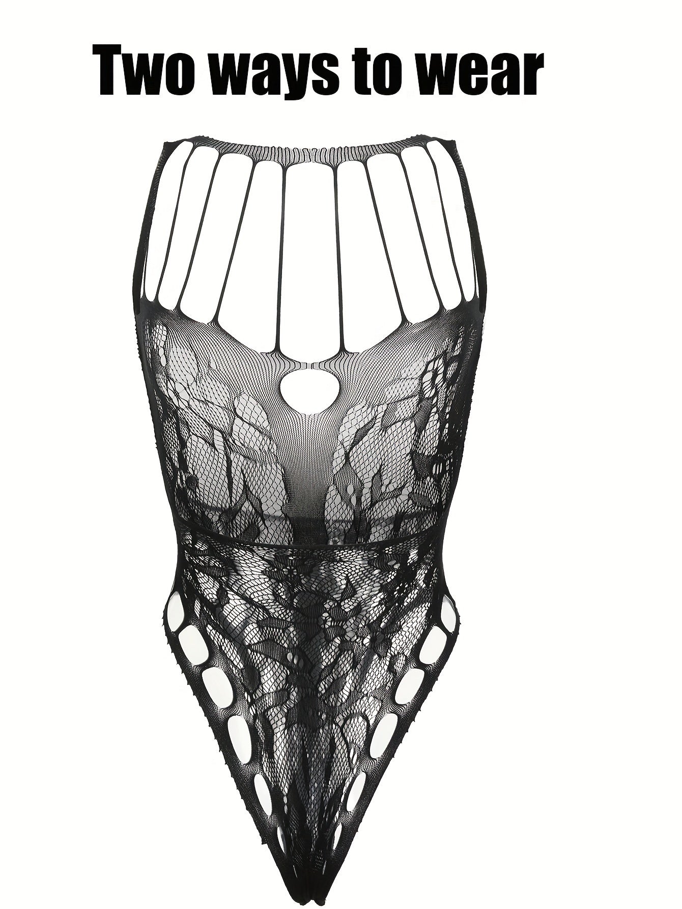 Ayollar uchun sexy bodysuit, polyamid va elastan to'qima matosidan tayyorlangan, yengsiz, bo'sh joylar bilan va bir xil rangda.