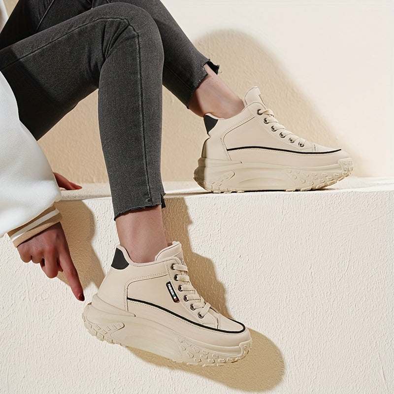 Women's White Breathable Lace-Up High-Top Sneakers for Running and Fitness
