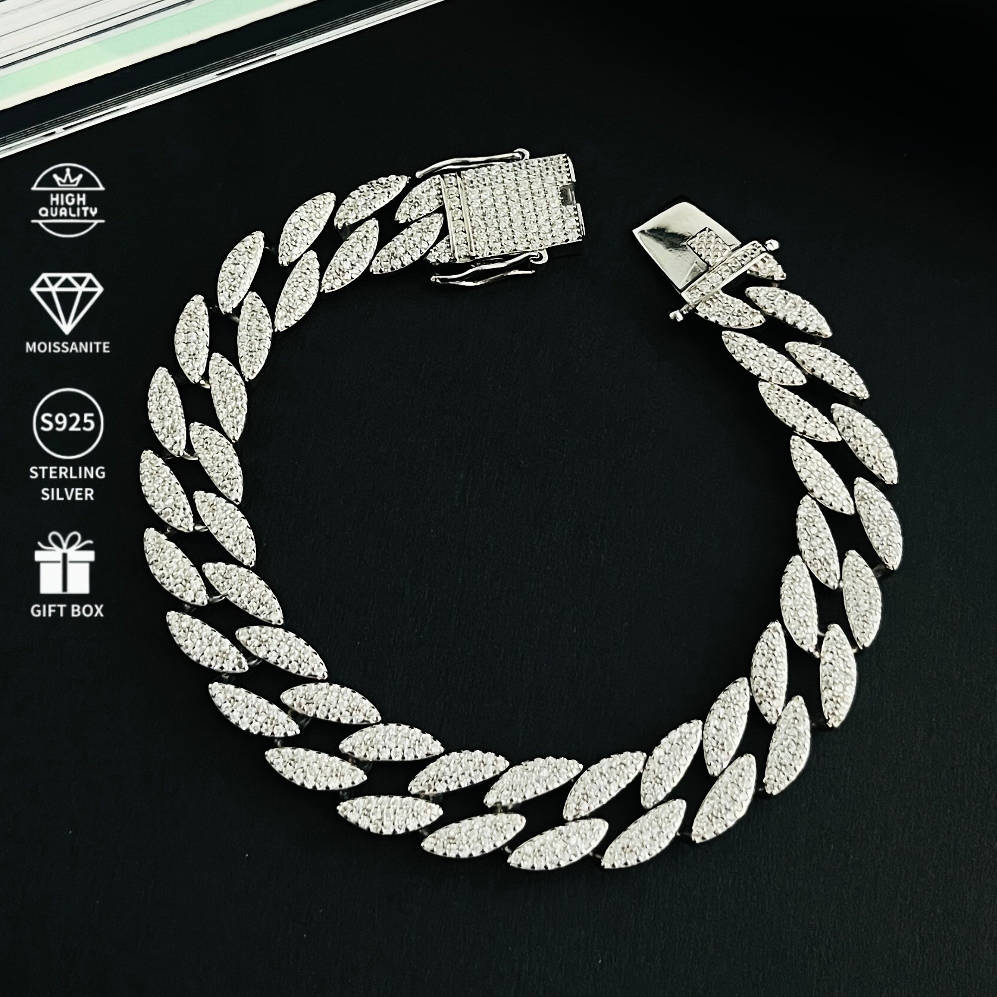  erkaklar uchun kumush Cuban taqinchoq 10mm Moissanite toshlar Vintage Punk Rock uslubi