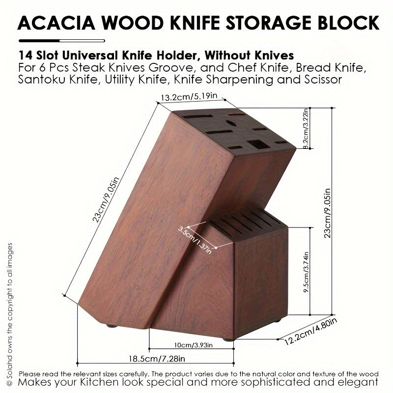 Acacia Wood Knife Block with 14 Slots for Kitchen Knives and Sharpening