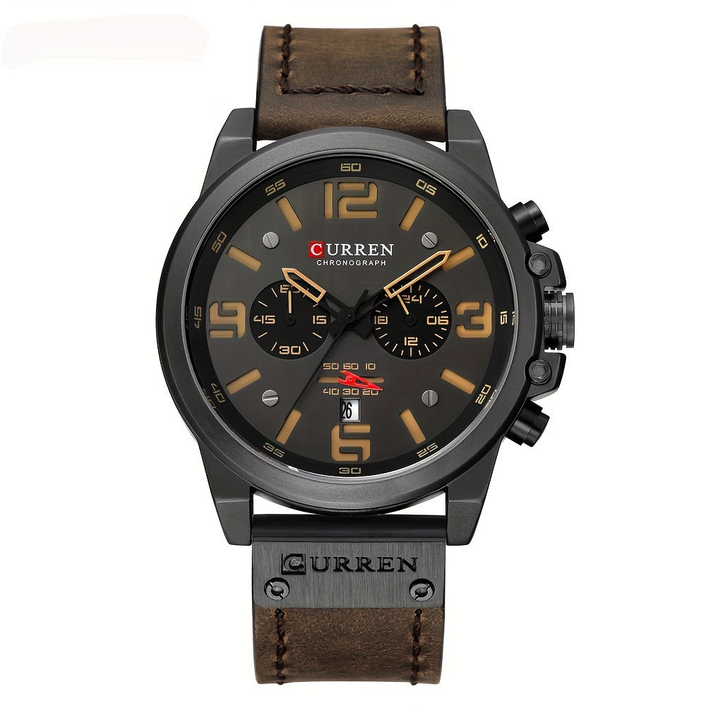 Reloj de cuarzo clásico retro para hombre con cronógrafo, calendario analógico, resistente al agua y de cuero PU