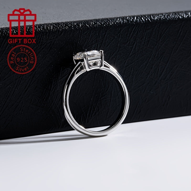 Sterling Silver 2CT Emerald Cut Moissanite Engagement Ring for Her