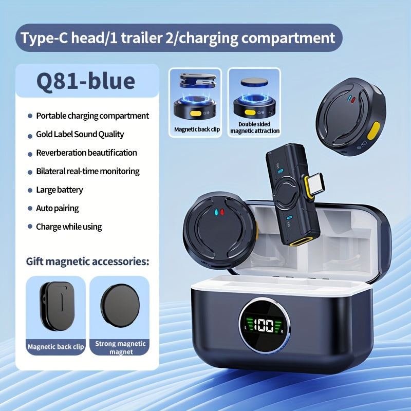 Wireless Clip-On Microphone with LED Display Noise Reduction USB-C for Video Recording Streaming