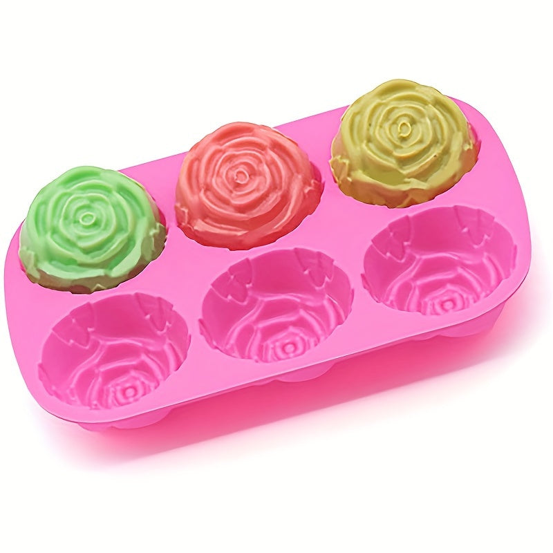 Pink Silicone Rose Cake Mold 6 Cavities Heat Resistant Baking Tool