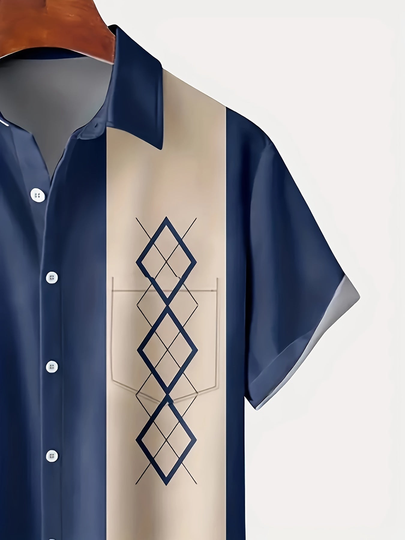 Plus Size Men's Short Sleeve Striped Print Woven Shirt for Spring Fall